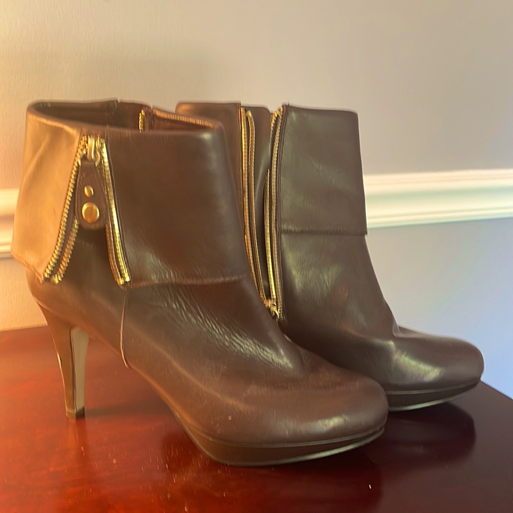 Brown leather ankle boots